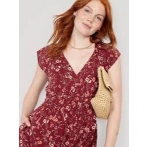 NEW Old Navy Womens 3x Floral Midi Dress Flutter Beachy Cottage Prairie Pockets - Picture 3 of 5